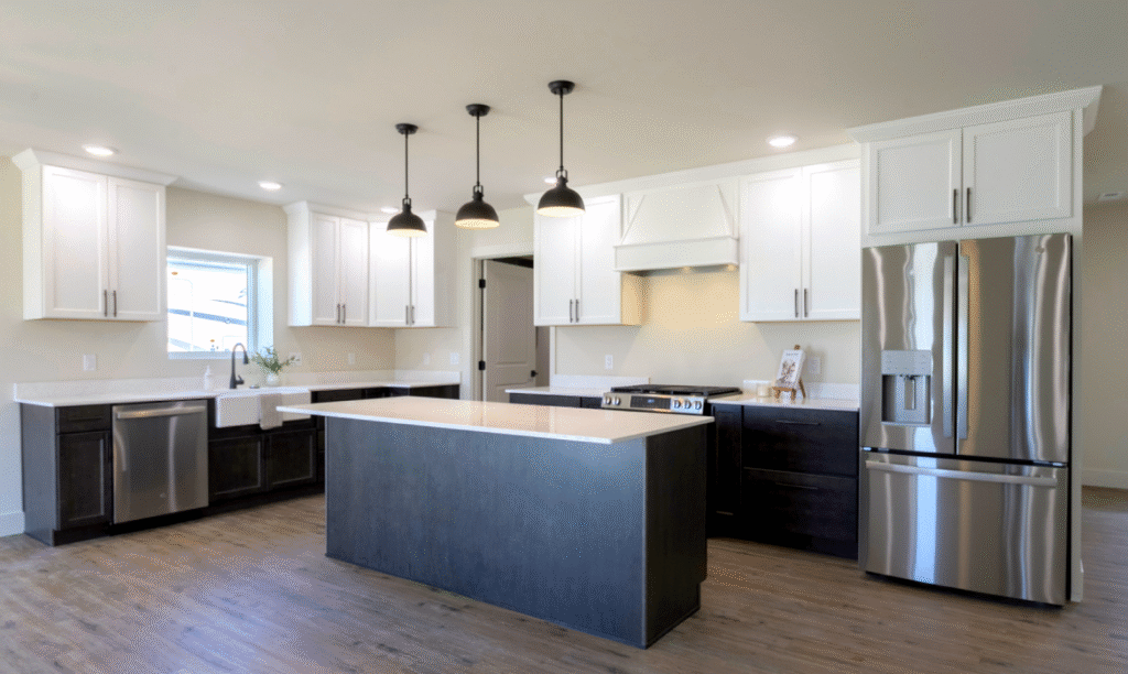 Full kitchen view at 744 N. Day Street in Powell Wyoming built by Harvell Homes.